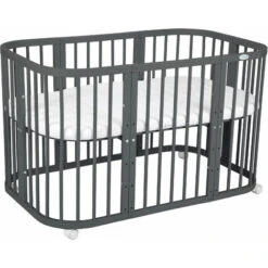 Waldin® Lettino Legno 7in1 Con Materasso, Culla Per Bambini Espandibile:Senza Set Di Tessuti, Legno Grafite