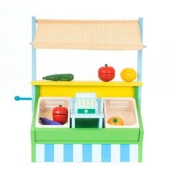 Supermercato Giocattolo Montessori Robincool Vegetable Market 42x20x45,2 Cm In Legno Eco Tenda Cassa E Accessori