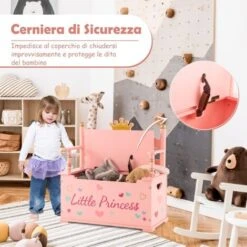 COSTWAY Cassapanca Per Bambini 2 In 1, Con Cerniera A Chiusura Rallentata, Contenitore Giochi Bambini Con Schienale E Braccioli, Per Conservare I Giocattori, 60x30x63 Cm -Armonia Casa 95233472 3