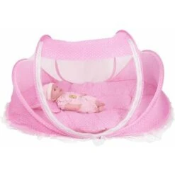 Tenda Per Lettino Per Bambini Portatile Pieghevole Anti-insetto Tenda Per Zanzare Per Bambini Per Viaggi All'aperto Con Cuscino Materasso Piccolo Giocattolo Per Bambini (blu/rosa) (rosa) -Armonia Casa 95763607 4