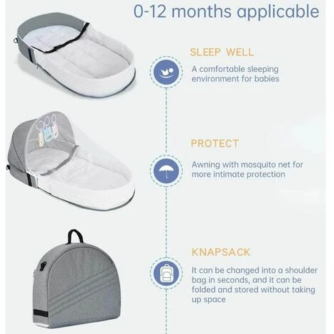 Culla Pieghevole GrigiaLettino Da Viaggio Per Bambini Con Zanzariera Baldacchino Con Zanzariera Lettino Da Viaggio Bionico Cotone Traspirante Nido Coccolone Repellente Per Zanzare Culla Portatile Per 2 Culla Pieghevole GrigiaLettino Da Viaggio Per Bambini Con Zanzariera Baldacchino Con Zanzariera Lettino Da Viaggio Bionico Cotone Traspirante Nido Coccolone Repellente Per Zanzare Culla Portatile Per - immagine 2