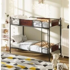 COSTWAY Letto A Castello In Metallo, Letto Con Scala Convertibile In 2 Singoli, Con Rete A Doghe Di Ferro, Struttura Del Letto 90x190 Cm Alto 156 Cm, Carico (totale) 300 Kg