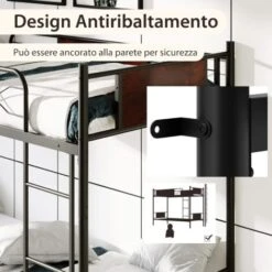 COSTWAY Letto A Castello In Metallo, Letto Con Scala Convertibile In 2 Singoli, Con Rete A Doghe Di Ferro, Struttura Del Letto 90x190 Cm Alto 156 Cm, Carico (totale) 300 Kg -Armonia Casa 96013245 4
