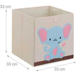 Relaxdays Box Portagiocattoli, Cesta In Stoffa Portaoggetti, 33x33x33 Cm, Design Elefante, Camera Bambini, Beige Azzurro -Armonia Casa 96758327 4
