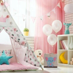 Relaxdays Box Portagiocattoli, Cesta In Stoffa Portaoggetti, 33x33x33 Cm, Design Elefante, Camera Bambini, Beige Azzurro -Armonia Casa 96758327 5