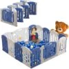 Box Per Neonati Centro AttivitĂ  Pieghevole In Plastica Con Porta E Tavola Giocattolo, Parco Giochi Di Sicurezza Per Bambini, Bianco E Blu (14 Pezzi) HENGMEI