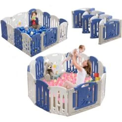 Box Per Neonati Centro AttivitĂ  Pieghevole In Plastica Con Porta E Tavola Giocattolo, Parco Giochi Di Sicurezza Per Bambini, Bianco E Blu (14 Pezzi) HENGMEI -Armonia Casa 96810209 3