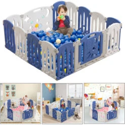 Box Per Neonati Centro AttivitĂ  Pieghevole In Plastica Con Porta E Tavola Giocattolo, Parco Giochi Di Sicurezza Per Bambini, Bianco E Blu (14 Pezzi) HENGMEI -Armonia Casa 96810209 5