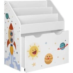 Songmics Scaffale Per Giocattoli, Libreria Per Bambini A 3 Scomparti, Contenitore Portagiochi Estraibile Con Ruote, Multiuso, Per Cameretta E Stanza Dei Giochi, Bianco