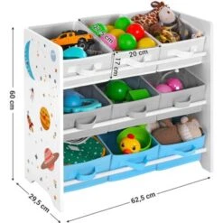 Songmics Scaffale Portaoggetti, 9 Scatole Per Giocattoli E Libri, Organizzatore In Tessuto TNT, Per Camera Dei Bambini, Sala Giochi, Asilo, 62,5 X 29,5 X 60 Cm, Motivi Spaziali, Bianco -Armonia Casa 96922881 5