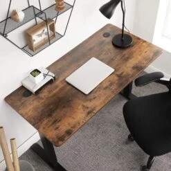 Songmics Scrivania Elettrica A Regolazione Continua Dell’Altezza, Tavolo Da Lavoro Con Motore, 120 X 60 X (73-114) Cm, Acciaio, Marrone Vintage E Nero -Armonia Casa 96923013 3