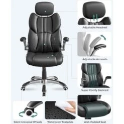 Songmics Sedia Da Ufficio, Poltrona Girevole Ergonomica, Con Braccioli Pieghevoli, Base A Stella In Nylon, Carico Massimo 150 Kg, Nero -Armonia Casa 96923083 3