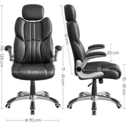 Songmics Sedia Da Ufficio, Poltrona Girevole Ergonomica, Con Braccioli Pieghevoli, Base A Stella In Nylon, Carico Massimo 150 Kg, Nero -Armonia Casa 96923083 5