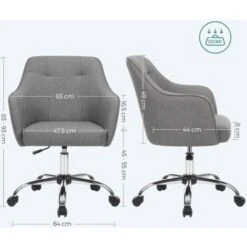 Songmics Sedia Da Ufficio, Sedia Girevole Comoda, Regolabile In Altezza, Capacità Di Carico Di 120 Kg, Struttura In Acciaio, Tessuto Simil Lino Respirante, Studio Ufficio, Grigio -Armonia Casa 96923091 5