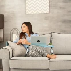 Relaxdays Tavolino Per Laptop, Pieghevole, Letto E Divano, 26x63x40 Cm, Tavolinetto Per Notebook, MDF E Ferro, Azzurro -Armonia Casa 98564222 3