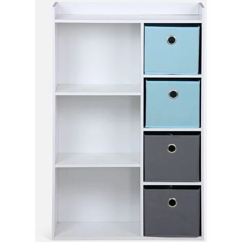 Mobile Contenitore Per Bambini, Bianco - Camille - Con 3 Ripiani E 4 Cestini Grigio E Blu 4 Mobile Contenitore Per Bambini, Bianco - Camille - Con 3 Ripiani E 4 Cestini Grigio E Blu - immagine 4