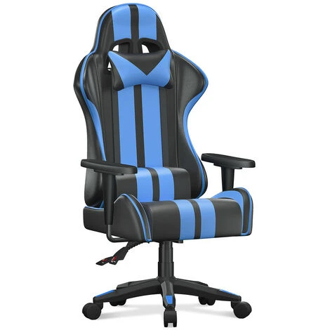 Bigzzia Sedia Da Gioco, Ergonomica, Per Computer, Con Cuscino Lombare E Poggiatesta Regolabile In Altezza, Per Adulti, Ragazze, Ragazzi, Versione Aggiornata (Nero E Blu) 1 Bigzzia Sedia Da Gioco, Ergonomica, Per Computer, Con Cuscino Lombare E Poggiatesta Regolabile In Altezza, Per Adulti, Ragazze, Ragazzi, Versione Aggiornata (Nero E Blu)