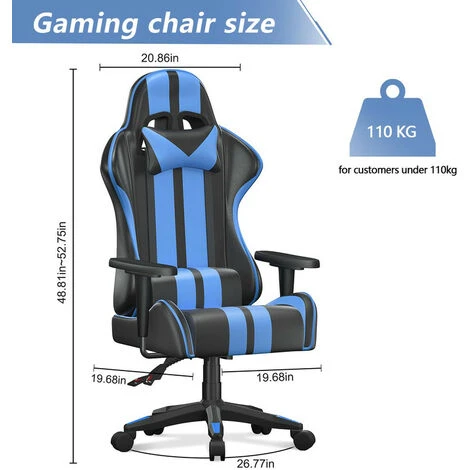 Bigzzia Sedia Da Gioco, Ergonomica, Per Computer, Con Cuscino Lombare E Poggiatesta Regolabile In Altezza, Per Adulti, Ragazze, Ragazzi, Versione Aggiornata (Nero E Blu) 4 Bigzzia Sedia Da Gioco, Ergonomica, Per Computer, Con Cuscino Lombare E Poggiatesta Regolabile In Altezza, Per Adulti, Ragazze, Ragazzi, Versione Aggiornata (Nero E Blu) - immagine 4