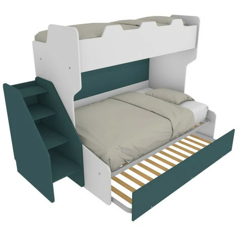 SMART120 - Letto A Castello Con Letto Inferiore 1piazza E Mezza Con Scaletta Contenitore Indipendente - Bianco E Verde Petrolio 1 SMART120 - Letto A Castello Con Letto Inferiore 1piazza E Mezza Con Scaletta Contenitore Indipendente - Bianco E Verde Petrolio