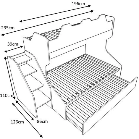 SMART120 - Letto A Castello Con Letto Inferiore 1piazza E Mezza Con Scaletta Contenitore Indipendente - Bianco E Verde Petrolio 2 SMART120 - Letto A Castello Con Letto Inferiore 1piazza E Mezza Con Scaletta Contenitore Indipendente - Bianco E Verde Petrolio - immagine 2