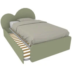 CUPIDO120R - Letto Cameretta A Cuore 120x190 Con Secondo Letto Estraibile E Testata Personalizzabile.Rete Inclusa - Salvia