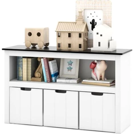 COSTWAY Mobile Porta Giochi Con Piano A Lavagna Scrivibile, Scaffale Per Bambini Con 3 Contenitori Su Ruote E Vano Aperto, Mobiletto Multiuso Da Cameretta Soggiorno E Studio, 102 X 33 X 62 Cm 1 COSTWAY Mobile Porta Giochi Con Piano A Lavagna Scrivibile, Scaffale Per Bambini Con 3 Contenitori Su Ruote E Vano Aperto, Mobiletto Multiuso Da Cameretta Soggiorno E Studio, 102 X 33 X 62 Cm