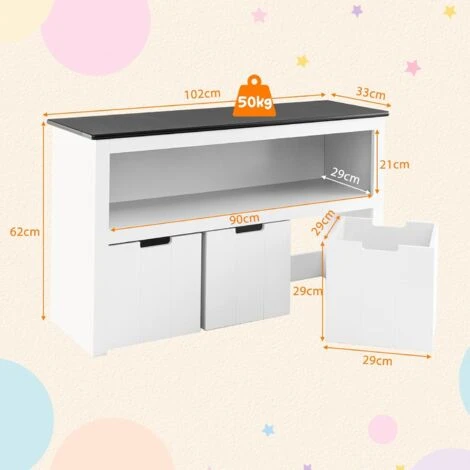 COSTWAY Mobile Porta Giochi Con Piano A Lavagna Scrivibile, Scaffale Per Bambini Con 3 Contenitori Su Ruote E Vano Aperto, Mobiletto Multiuso Da Cameretta Soggiorno E Studio, 102 X 33 X 62 Cm 4 COSTWAY Mobile Porta Giochi Con Piano A Lavagna Scrivibile, Scaffale Per Bambini Con 3 Contenitori Su Ruote E Vano Aperto, Mobiletto Multiuso Da Cameretta Soggiorno E Studio, 102 X 33 X 62 Cm - immagine 4