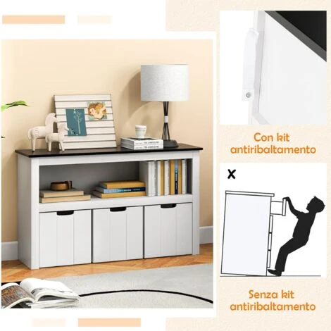COSTWAY Mobile Porta Giochi Con Piano A Lavagna Scrivibile, Scaffale Per Bambini Con 3 Contenitori Su Ruote E Vano Aperto, Mobiletto Multiuso Da Cameretta Soggiorno E Studio, 102 X 33 X 62 Cm 5 COSTWAY Mobile Porta Giochi Con Piano A Lavagna Scrivibile, Scaffale Per Bambini Con 3 Contenitori Su Ruote E Vano Aperto, Mobiletto Multiuso Da Cameretta Soggiorno E Studio, 102 X 33 X 62 Cm - immagine 5