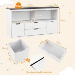 COSTWAY Mobile Porta Giochi Con 4 Cassetti, Scaffale Per Bambini Con Piano A Lavagna Scrivibile E 2 Vani Aperti, Mobiletto Multiuso Da Cameretta Soggiorno E Studio, 121 X 33 X 62 Cm 7 COSTWAY Mobile Porta Giochi Con 4 Cassetti, Scaffale Per Bambini Con Piano A Lavagna Scrivibile E 2 Vani Aperti, Mobiletto Multiuso Da Cameretta Soggiorno E Studio, 121 X 33 X 62 Cm -Armonia Casa 99725847 3