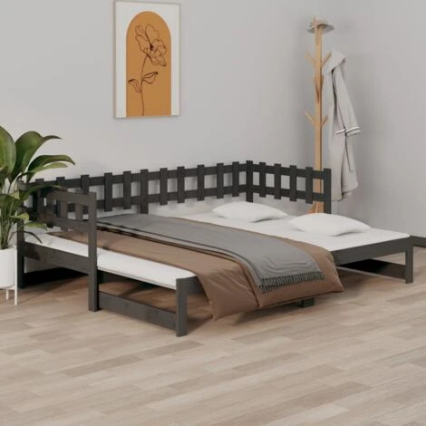 Letto Matrimoniale Moderno Struttura Letto Dormeuse Estraibile Grigia 2x(80x200) Cm Legno Massello Di Pino ITD70352 1 Letto Matrimoniale Moderno Struttura Letto Dormeuse Estraibile Grigia 2x(80x200) Cm Legno Massello Di Pino ITD70352