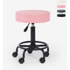 Sgabello Girevole Estetista Ergonomico Regolabile Imbottito Senzu Colore: Rosa