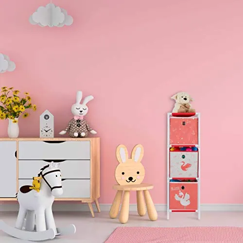 Armonia Casa -Armonia Casa Relaxdays Scaffale per Giocattoli con 3 Scatole Bambini Bambine Design Swan Princess HBT 89x275x30 cm BiancoRosso 0 0